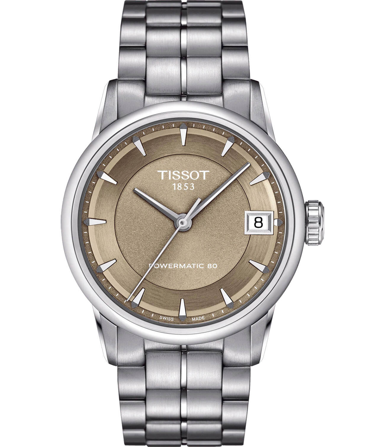 Tissot Tissot Luxury Powermatic 80 Lady T086.207.11.301.00  T0862071130100 механические женские часы серый циферблат, браслет нержавеющая сталь — вид спереди