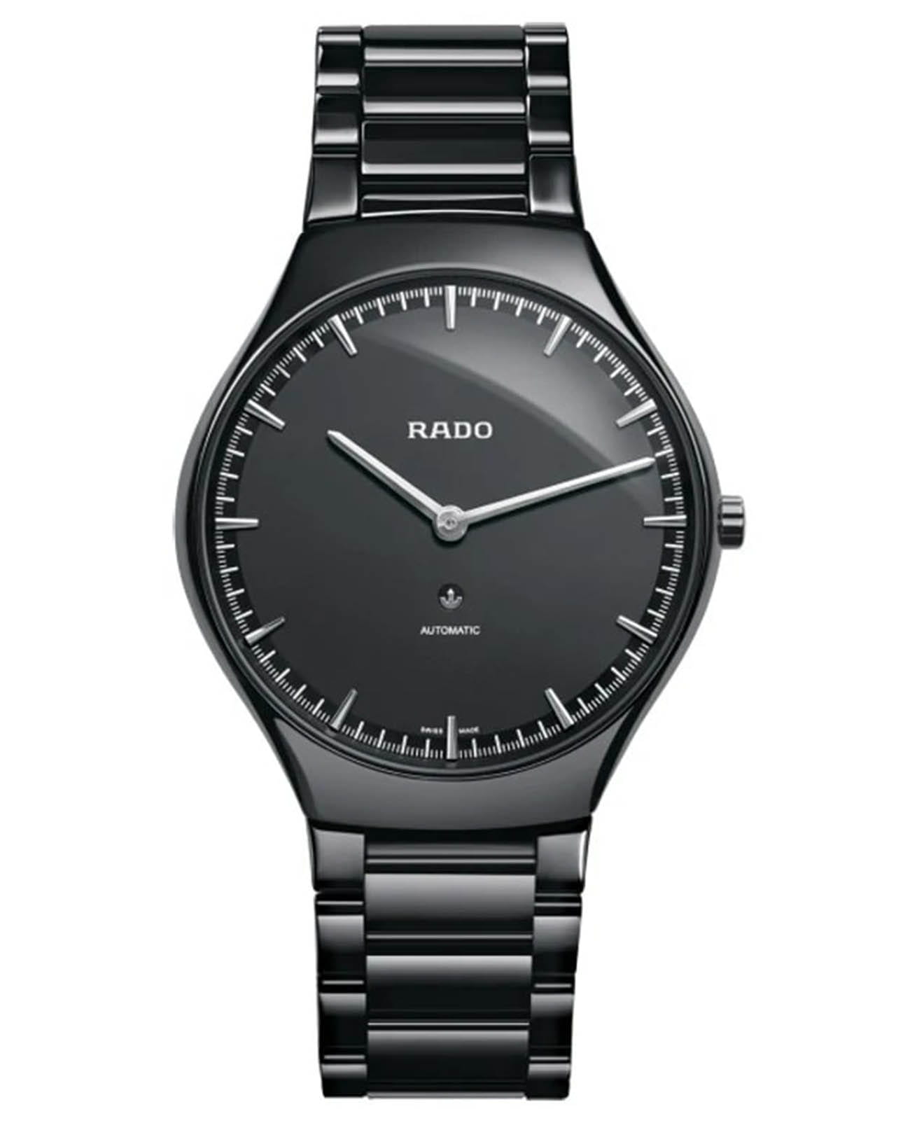 Rado Rado True Thinline R27969152 Automatic R27969152 механические мужские часы черный циферблат, браслет высокотехнологичная керамика — вид спереди