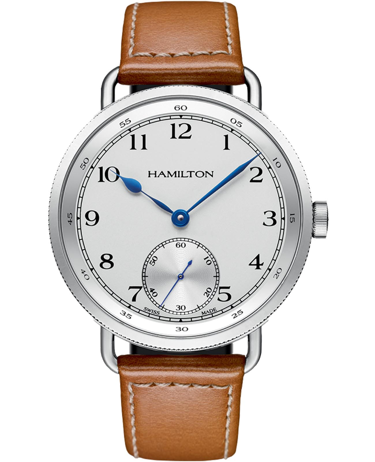 Hamilton Hamilton Khaki Navy Pioneer Mechanical H78719553  H78719553 механические мужские часы серебристый циферблат, браслет кожаный — вид спереди
