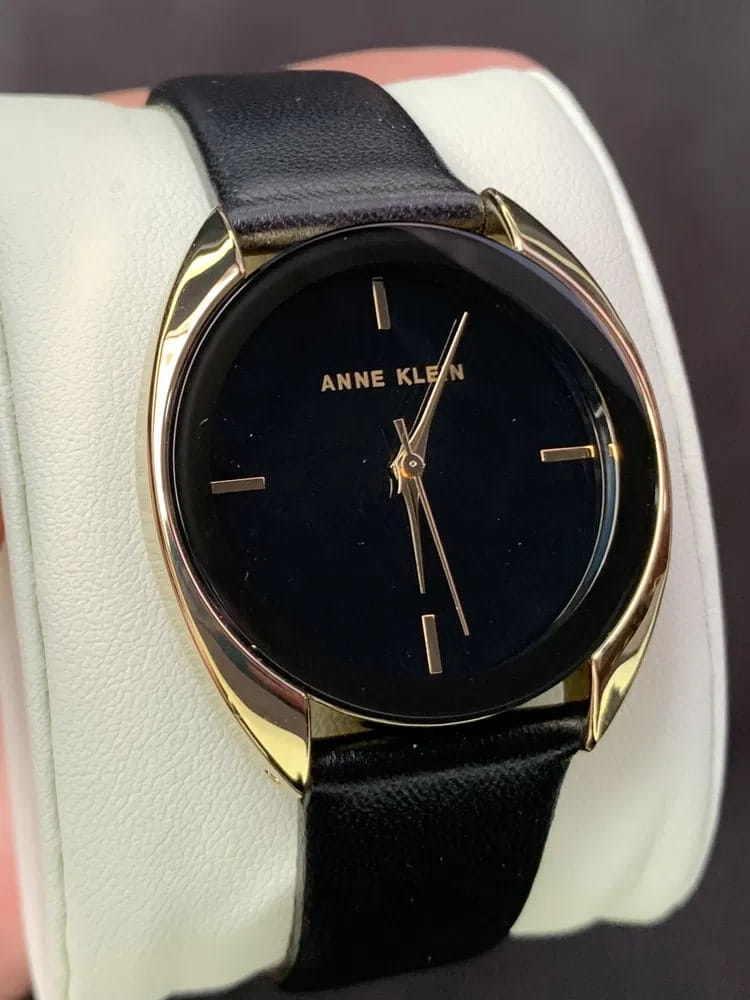 Anne Klein Anne Klein Leather 4030BKBK сша наручные женские часы заводная головка с логотипом Anne Klein