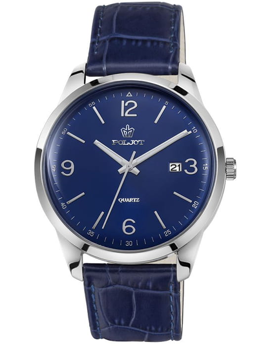 Полет Полет Волга 2315.581201  2315.581201 кварцевые мужские часы синий циферблат, браслет кожаный — вид спереди