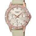 Casio Casio Sheen SHE-3517PGL-9AUEF  SHE-3517PGL-9AUEF кварцевые женские часы  шампань циферблат, браслет кожаный — вид спереди
