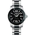 Longines Longines Conquest L3.257.4.56.7  L32574567 кварцевые женские часы  черный циферблат, браслет сталь + керамические вставки — вид спереди