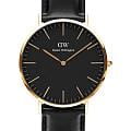 Daniel Wellington Daniel Wellington Classic Sheffield Gold DW00100544  DW00100544 кварцевые мужские часы  черный циферблат, браслет кожаный — вид спереди