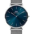 Daniel Wellington Daniel Wellington Classic Mesh Arctic Silver DW00100628  DW00100628 кварцевые мужские часы  синий циферблат, браслет нержавеющая сталь — вид спереди
