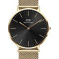 Daniel Wellington Daniel Wellington Classic Mesh Onyx Gold DW00100631  DW00100631 кварцевые мужские часы  черный циферблат, браслет нержавеющая сталь с pvd-покрытием — вид спереди