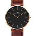 Daniel Wellington Daniel Wellington Classic St Mawes Gold DW00100543  DW00100543 кварцевые мужские часы  черный циферблат, браслет кожаный — вид спереди