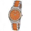 Jacques Lemans Jacques Lemans 1-1797L  1-1797L кварцевые женские часы  оранжевый циферблат, браслет сталь + керамические вставки — вид спереди